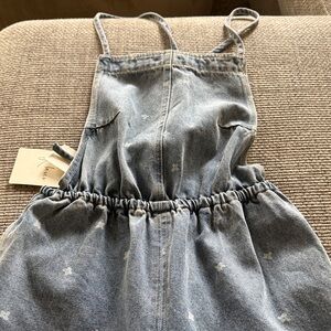 Light Wash Denim Pinafore Dress with Subtle Star Print